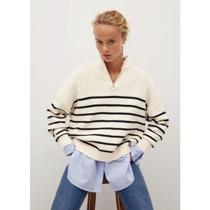 Mango Half Zip Striped Oversized Sweater BLOGGERS FAVORITE SOLD OUT!!